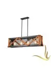 Industrial-style pendant light with mesh and wood accents, perfect for modern home decor and ambiance enhancement.