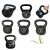 Set of black kettlebells in various weights: 4kg, 6kg, 8kg, 10kg, 12kg, 16kg, and 18kg for versatile strength training.